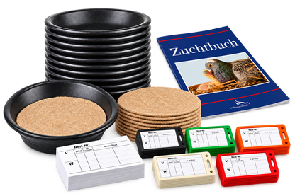 Eurital Zucht-Set für Brieftaubenzüchter: 10 Nistschalen 23 cm + 10 Kokos-Einlagen + 100 Nestkarten + 100 Halter + Zuchtbuch A4 gratis
