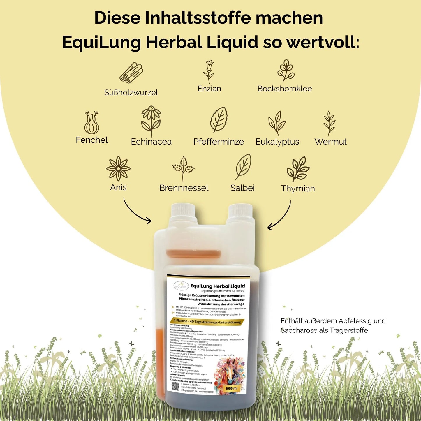 EquiLung Herbal Liquid 1000ml – flüssiges Ergänzungsfuttermittel zur Unterstützung der Atemwege bei Pferden