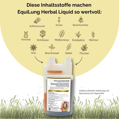 EquiLung Herbal Liquid 1000ml – flüssiges Ergänzungsfuttermittel zur Unterstützung der Atemwege bei Pferden