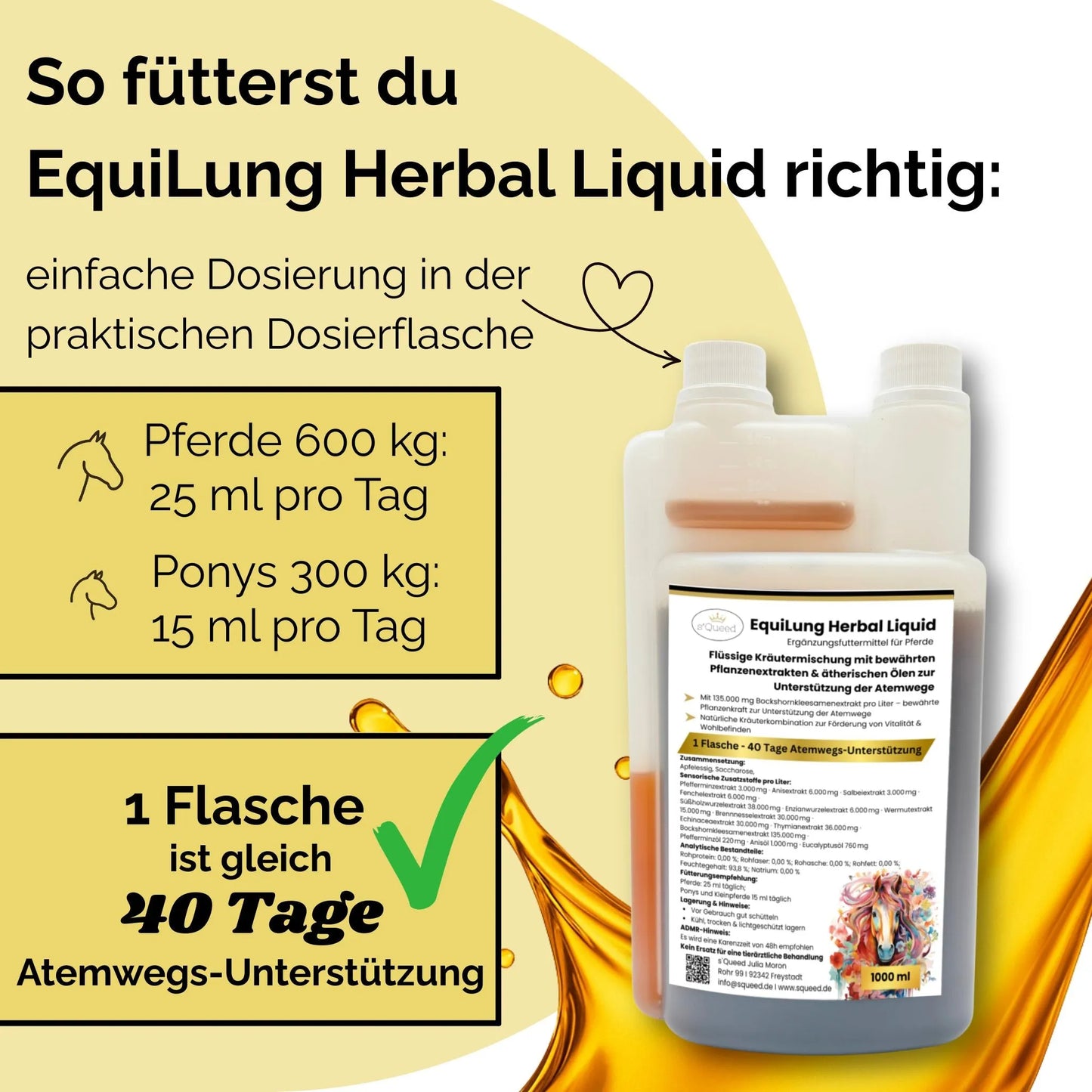 EquiLung Herbal Liquid 1000ml – flüssiges Ergänzungsfuttermittel zur Unterstützung der Atemwege bei Pferden