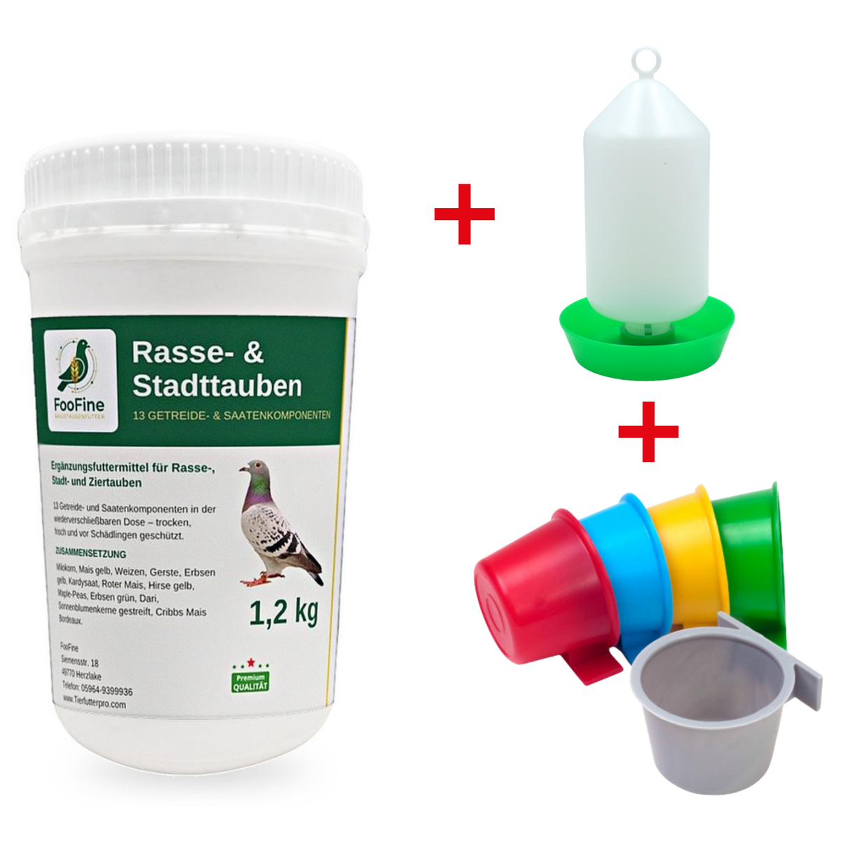 FooFine Taubenstarter – Futter, Tränke und Napf im Set, versandkostenfrei