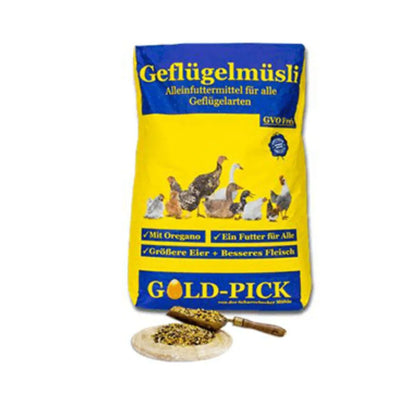 Scharnebecker Mühle Gold-Pick Geflügelmüsli GVO frei - für alle Rassen 20kg - Business & Industrial > Agriculture > Animal Husbandry > Livestock Feed > Chicken Feed Einzelfuttermittel