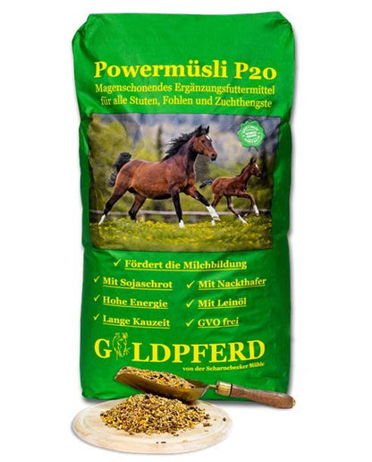 Scharnebecker Mühle Goldpferd Powermüsli P20 25 kg Für Stuten Fohlen Futter - Sporting Goods > Outdoor Recreation > Equestrian > Horse Care > Horse Feed > Horse Feed Supplements Einzelfuttermittel
